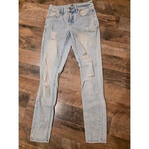 Womens Light Wash Distressed Skinny Jeans Ripped Denim Pants Streetwear